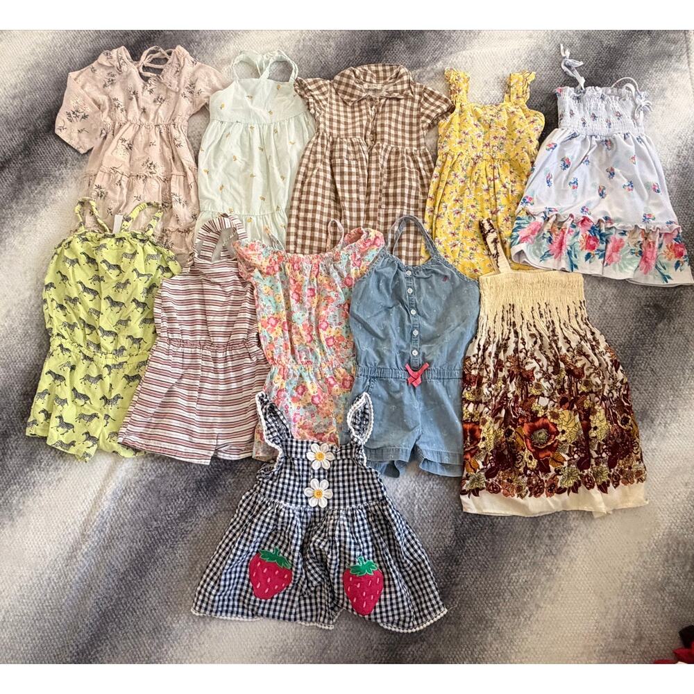 11 PC Bundle Size 3T Girl Summer Spring Plaid Floral Gingham Stripe Dress Romper